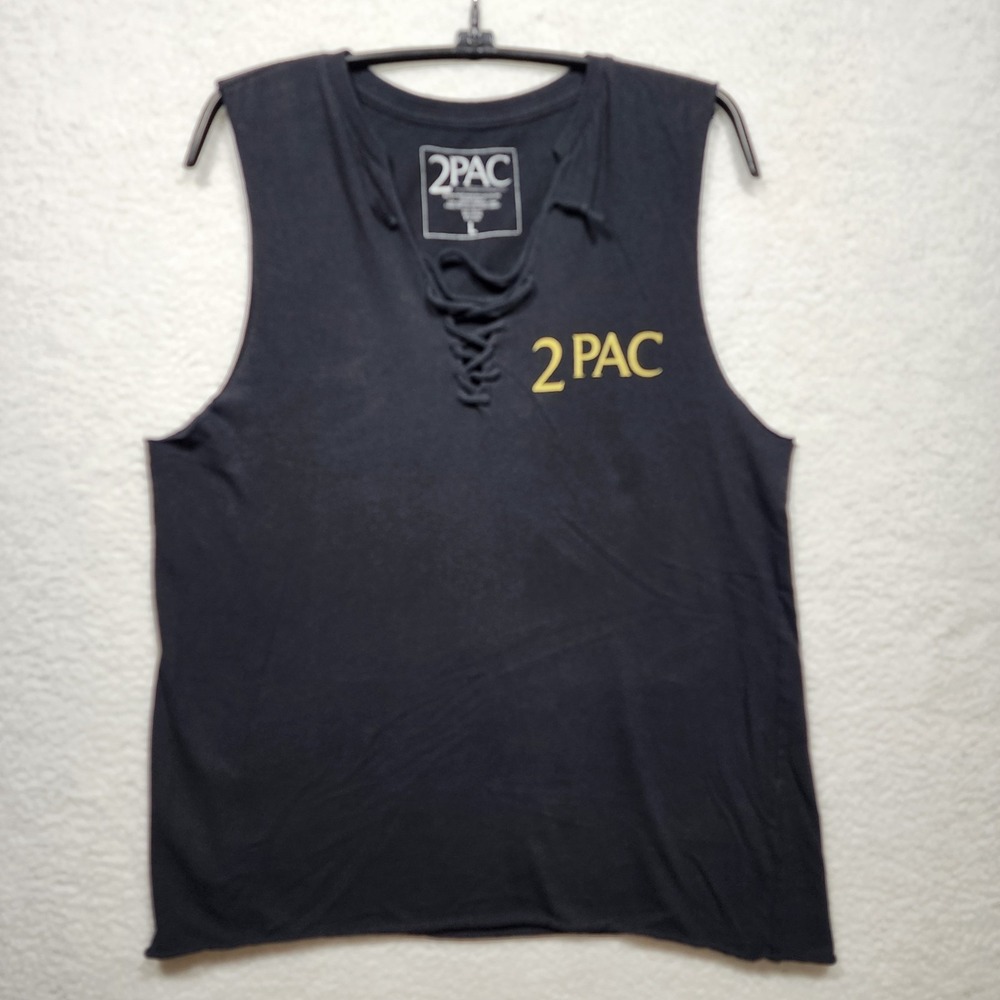 2Pac Tupac Shakur Tank Top Black Lace Up Cut Off Rose Graphic Shirt